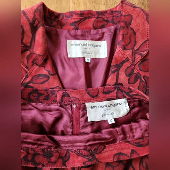 Vintage Emanuel Ungaro Paris Italy red lambskin suit jacket skirt set 10 VGUC - Picture 14 of 17